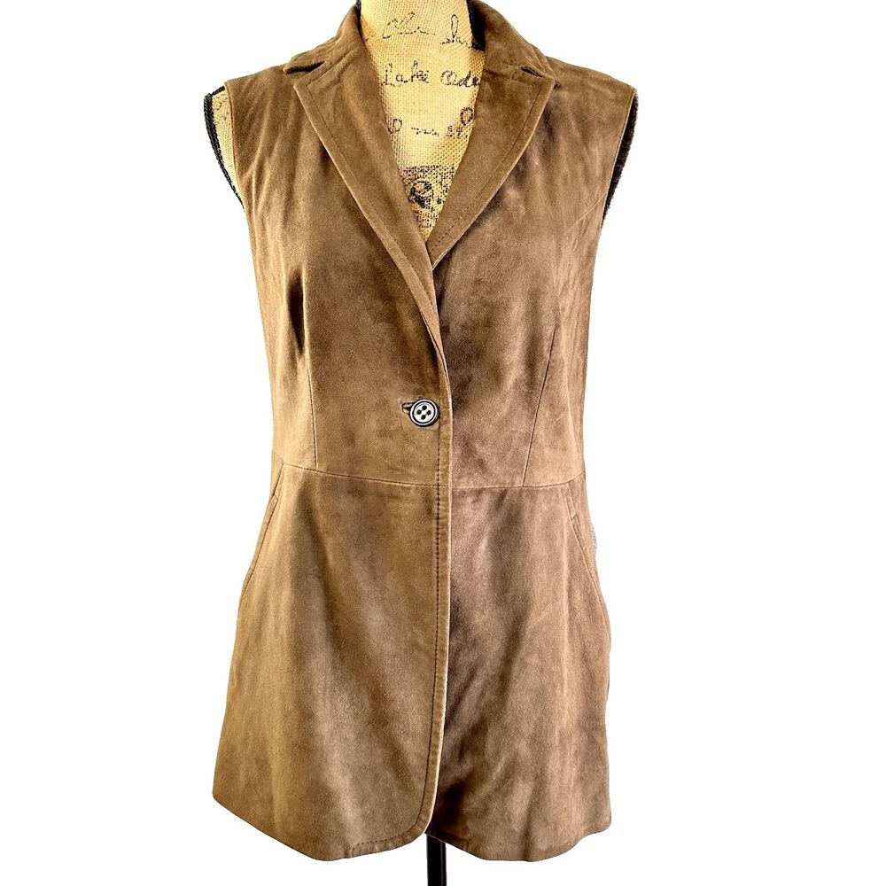 SportMax Code Women's Suede Front Knit Back Vest Sleeveless Jacket Brown SZ 8